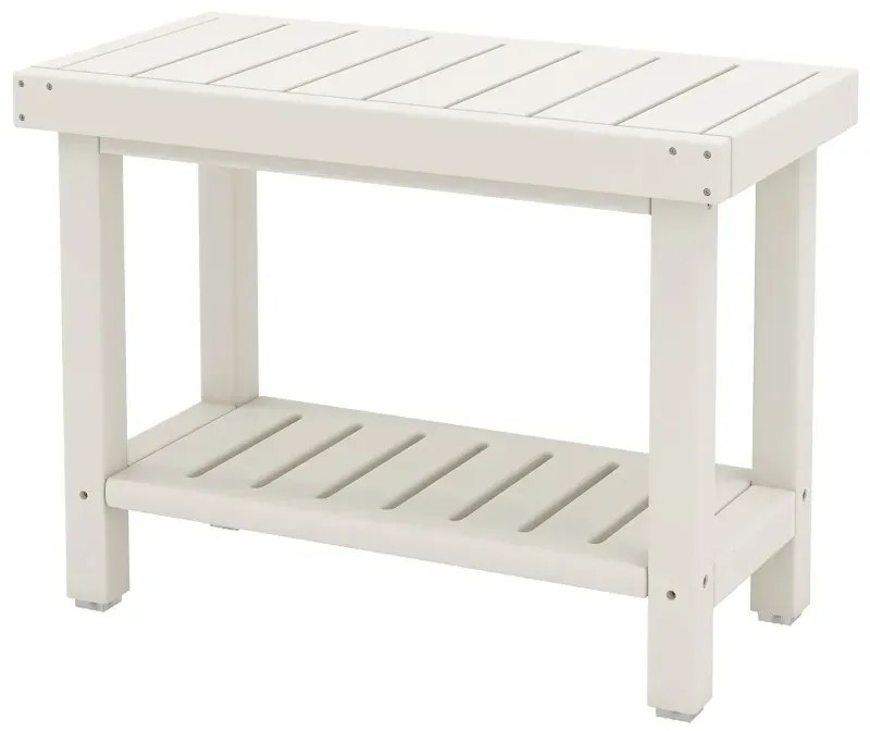 Dvojposchodová sprchová lavica, vodotesná kúpeľňová sprchová stolička z HDPE s úložným priestorom, biela