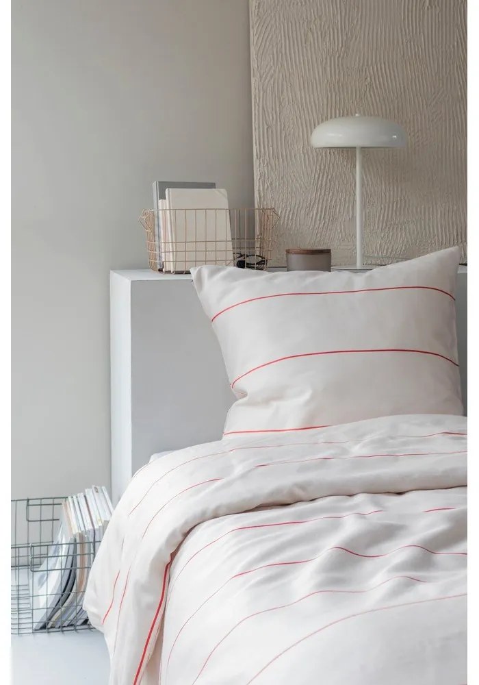 Červeno-béžové obliečky na jednolôžko z bavlneného saténu 140x200 cm Align - Mette Ditmer Denmark