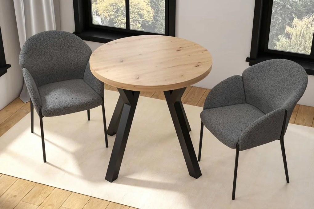 Vintino Jedálenský okrúhly stôl ARDEN 80 cm – dub artisan / čierna oceľ