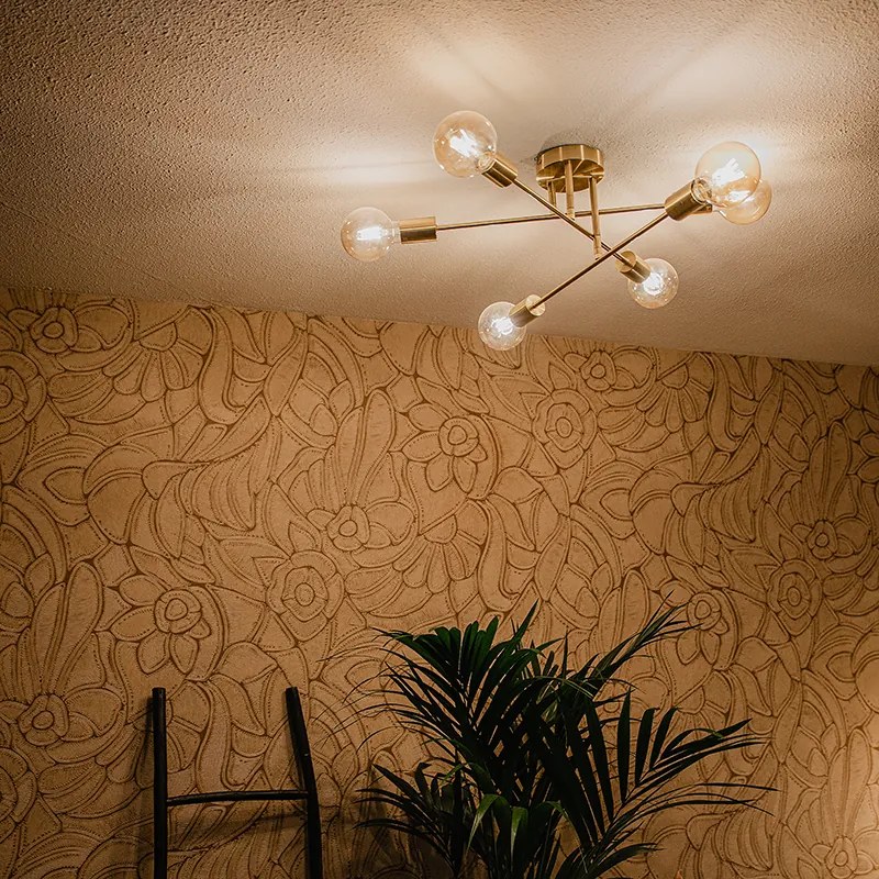 Priemyselné stropné svietidlo mosadzné 6 svetiel - Sydney