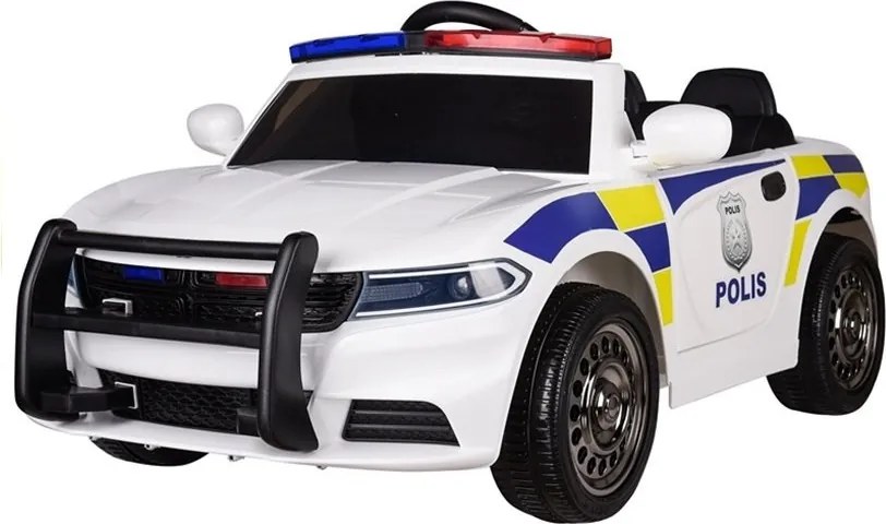 LEAN CARS Elektrické policajné autíčko biele, EVA kolesá, MP3