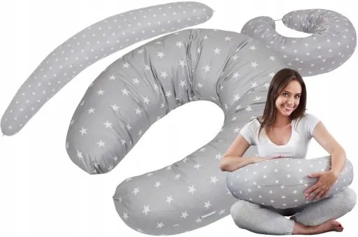 Dojčiaci vankúš BABYMAM PREMIUM - Biele hviezdičky so šedou