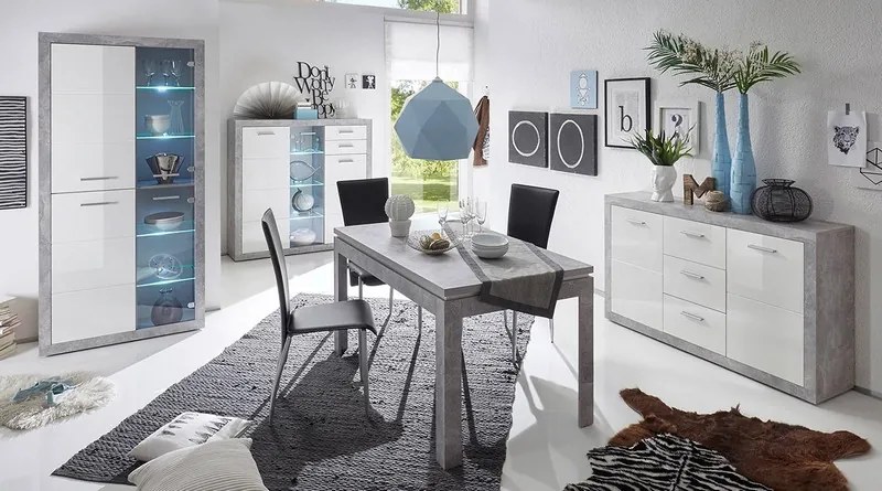 Komoda Stone 147 cm, betón/biela