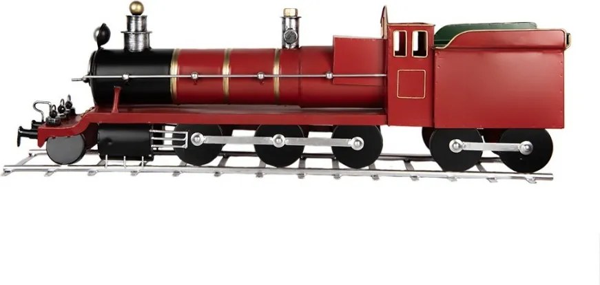 Červená kovová dekorácia vláčik Christmas Train - 86*18*27 cm