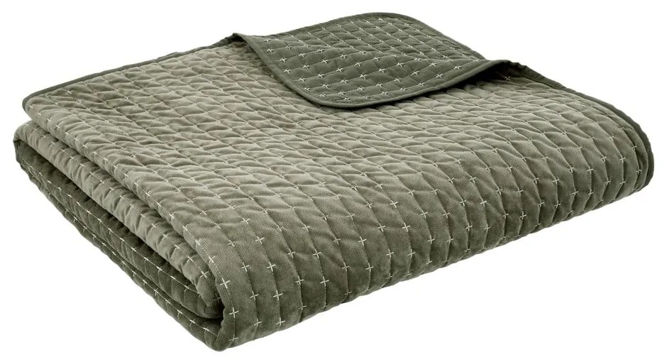 Zelený zamatový prešívaný pléd 240x260 cm Attica Velvet Embroidered – Bianca