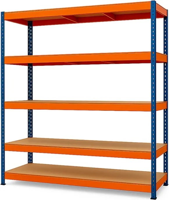 Akcia 5x Regál 216x120x50 cm profesionálny 5-policový, nosnosť 1500 kg - modro-oranžový
