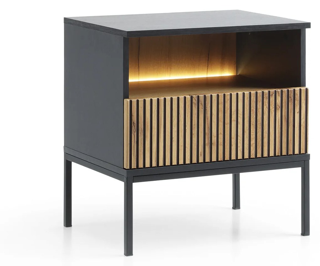 Nočný stolík Sento s LED osvetlením 54 cm dub wotan/čierny