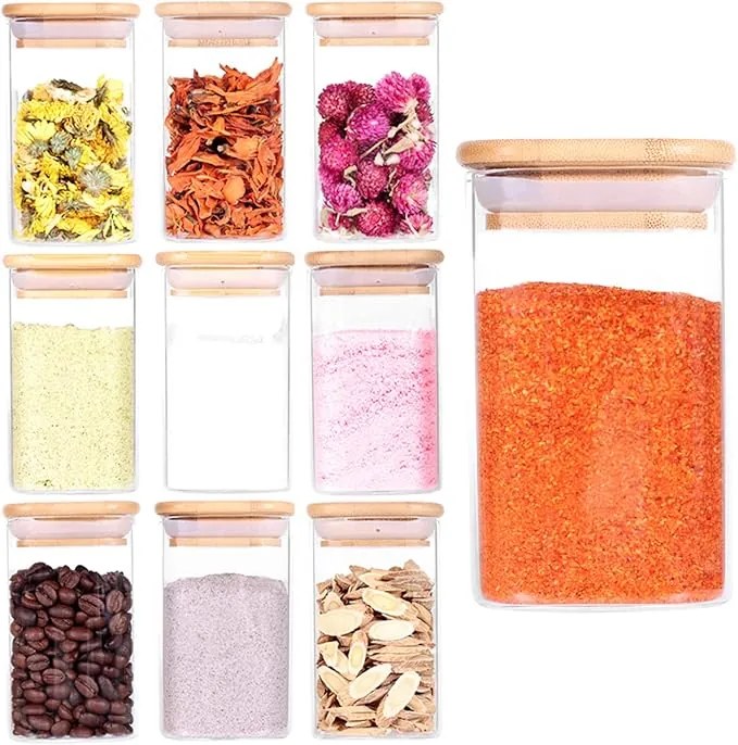 Orion Sada 6ks koreničiek, sklenené hranaté s bambusovým viečkom, CUBE 6 x 200ml