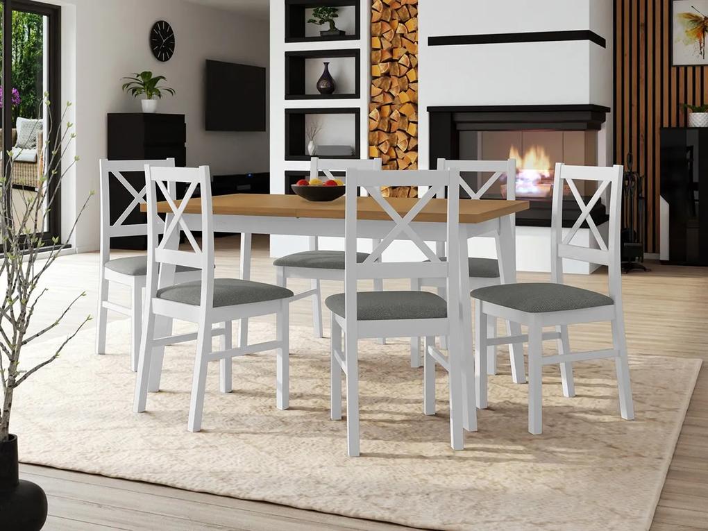 Stôl so 6 stoličkami - AL43, Morenie: dub artisan L, Poťahové látky: Hygge D91, Farby nožičiek: čierna
