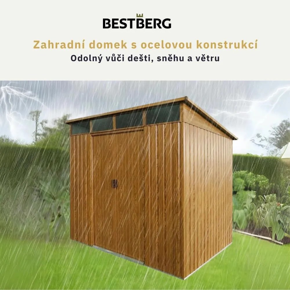 Záhradný domček BestBerg ZDSL-4D / 4,6 m² / 238 x 194 x 202 cm / červené drevo / hnedá