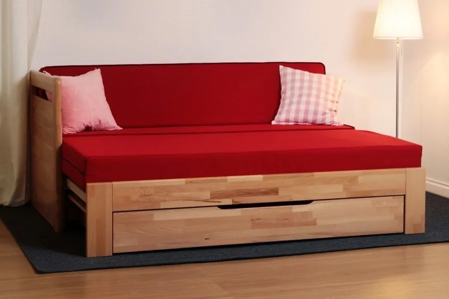 BMB TANDEM PLUS s roštom 90 x 200 cm - rozkladacia posteľ z dubového masívu s ľavou podrúčkou, dub masív