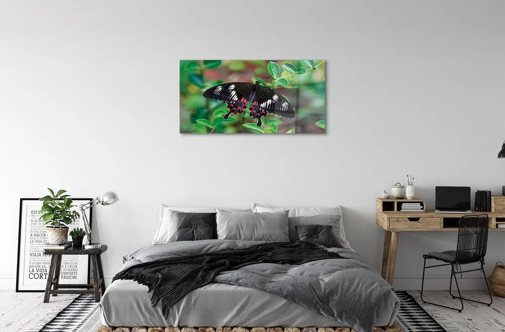 Sklenený obraz List farebný motýľ 140x70 cm