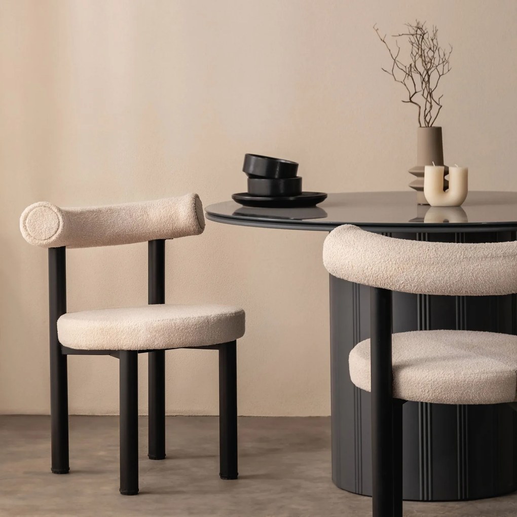 Jídelní židle PEDRO bouclé světle béžová/černá