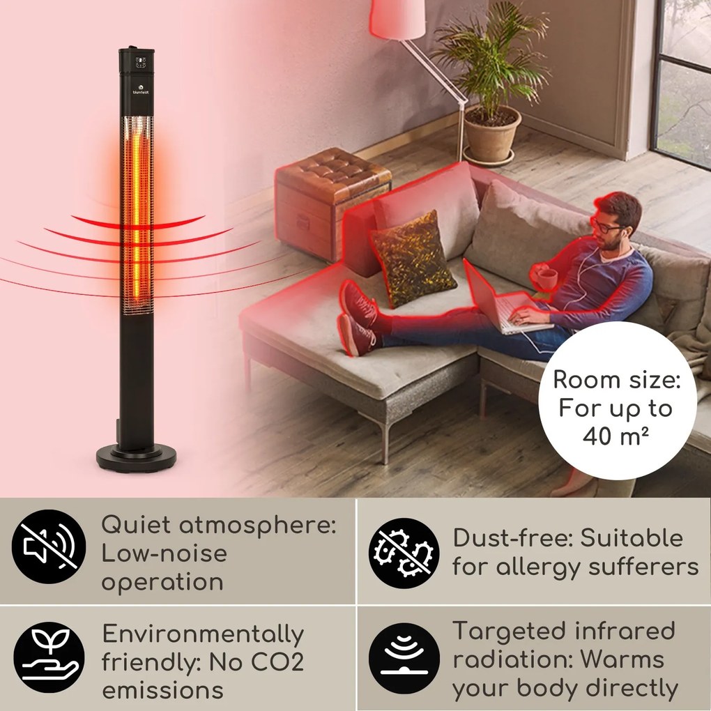 Blumfeldt Heat Guru Plus, infračervený ohrievač, 2000 W, 3 stupne ohrevu, diaľkový ovládač, čierny