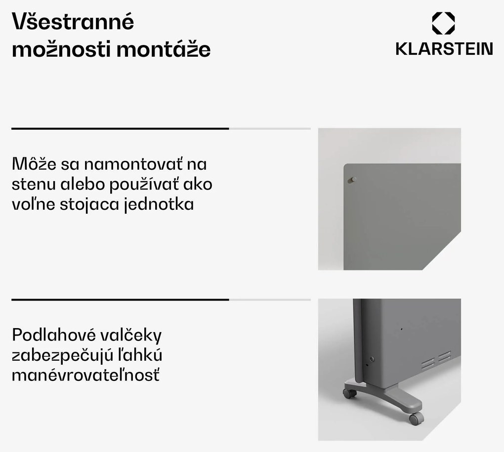 Klarstein Bansin Crystal Smart Kovektor 1500, 1500 W, Aplikácia, 5- 50 °C, LED displej, Dotykový displej