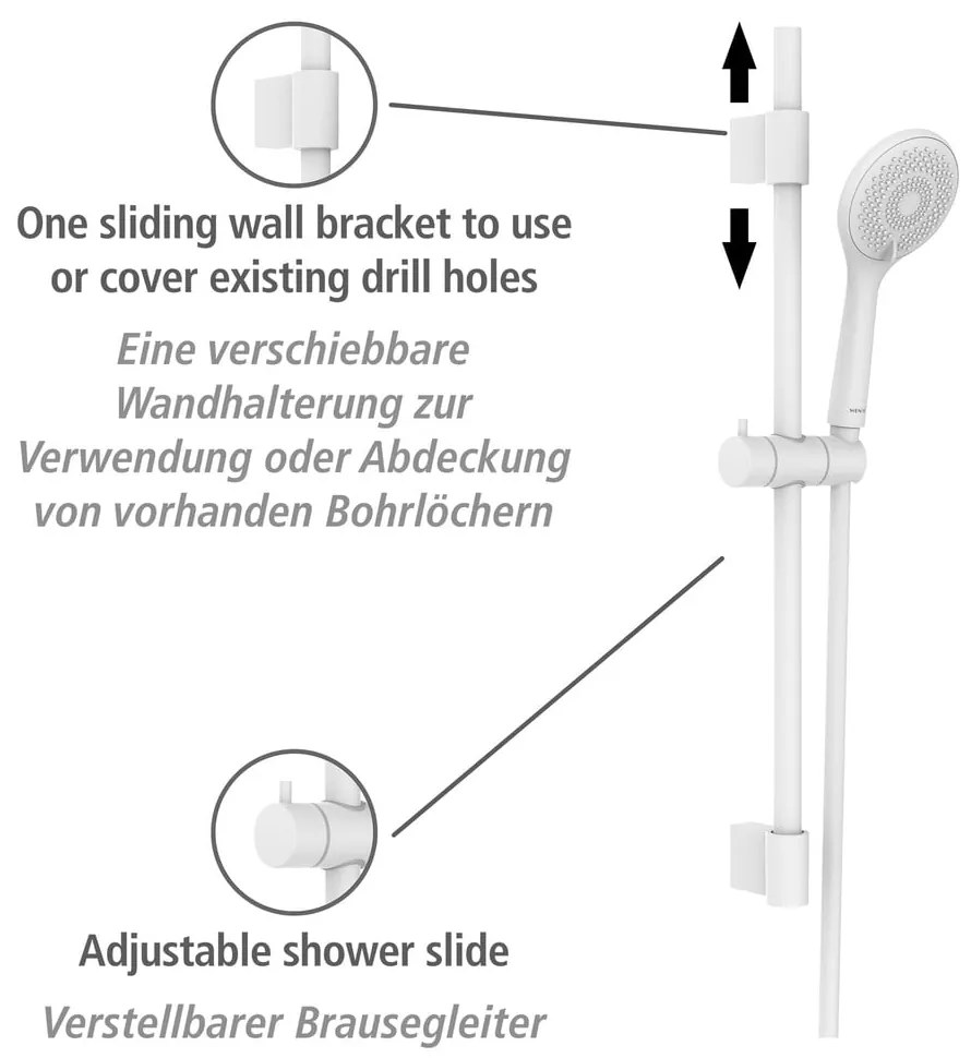 Biela sprchová súprava z nehrdzavejúcej ocele 70 cm Watersaving – Wenko