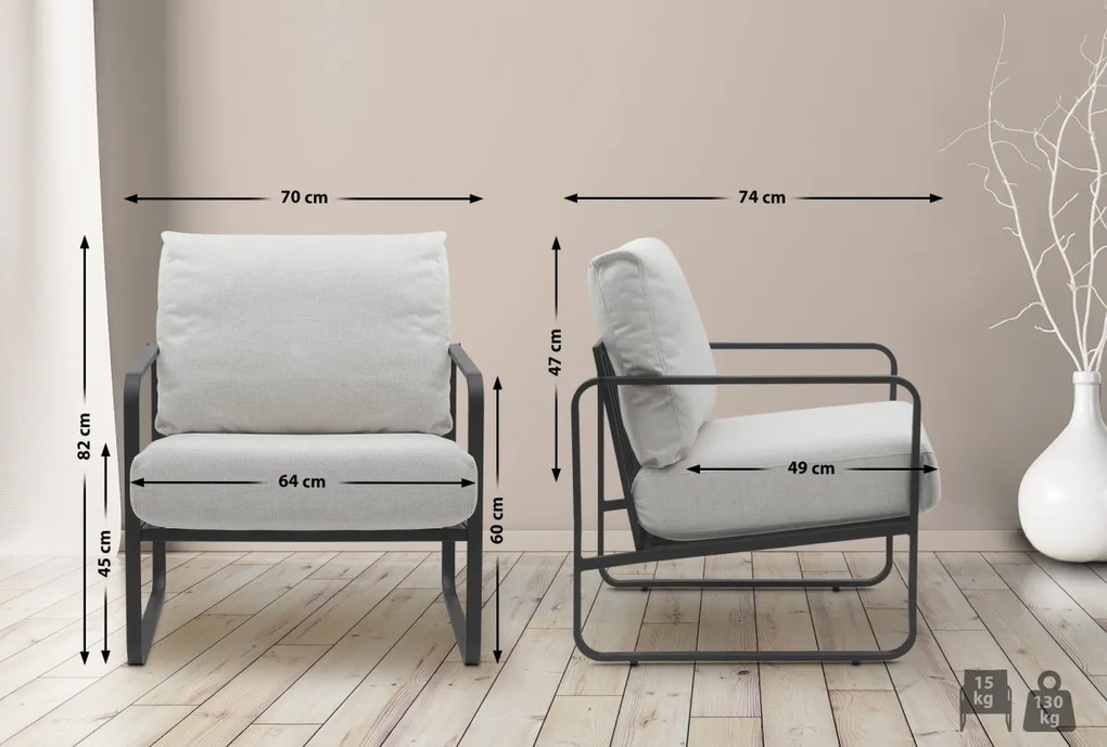 Design-Shop Kreslo Manea - látka / kov - Krémová