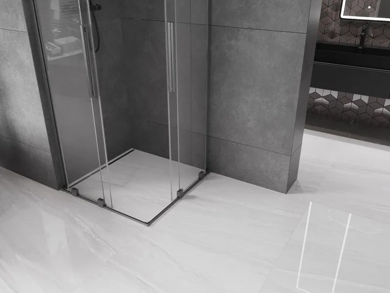 Mexen Velar L Duo, sprchový kút s posuvnými dverami 90 x 90 cm, 8mm číre sklo, grafit brúsený, 871-090-090-02-03-66