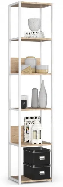 Kovový regál 40 cm, 6 políc, biely / dub sonoma