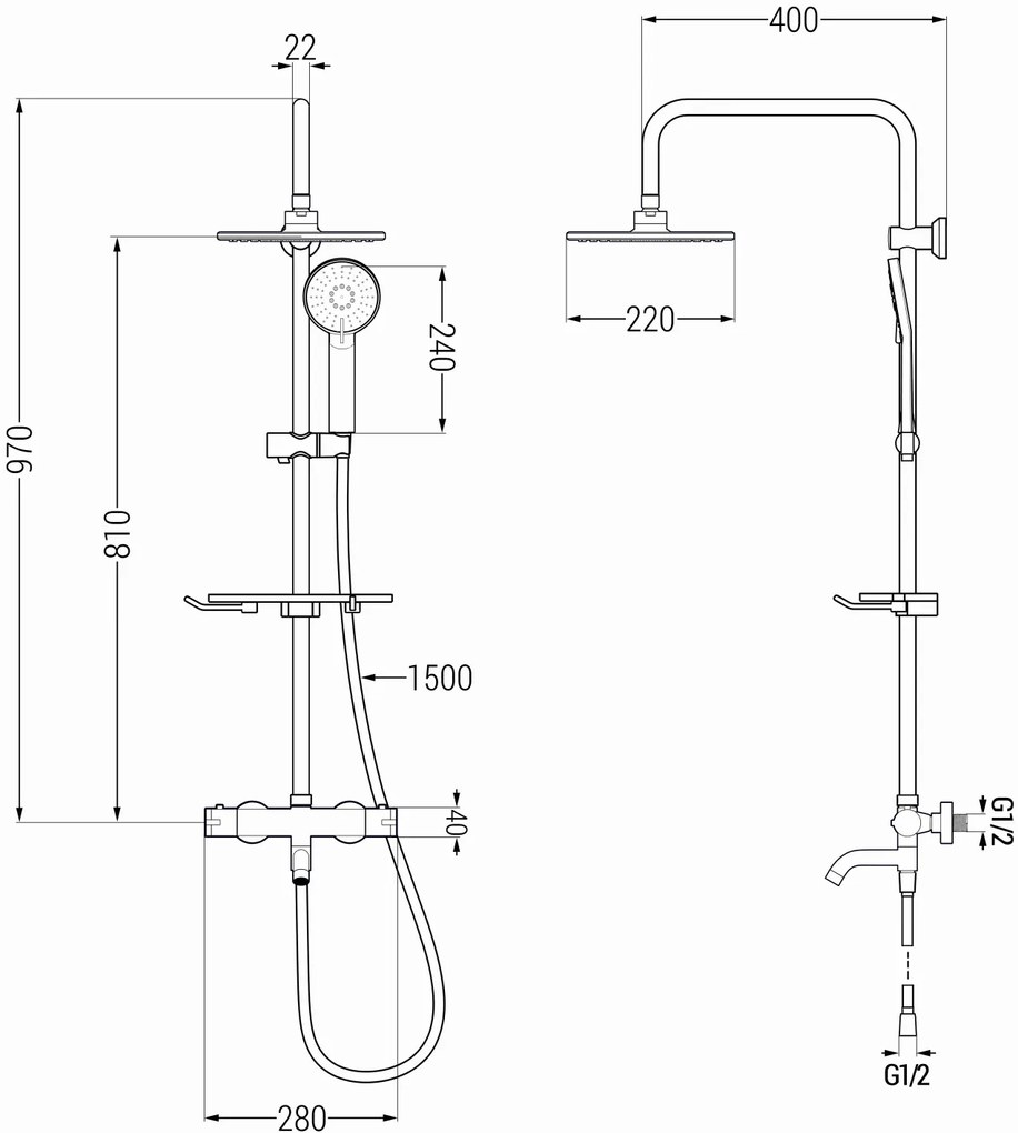 Mexen - KT40 sprchový set s termostatickou vaňovou batériou Kai, grafitová, 779004093-66