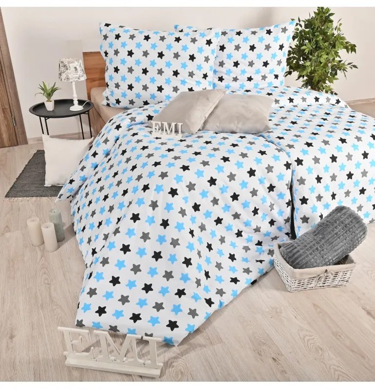 Obliečky bavlnené Hviezdičky modré EMI, Štandardný set jednolôžko obsahuje 1x 140x200 + 1x 70x90