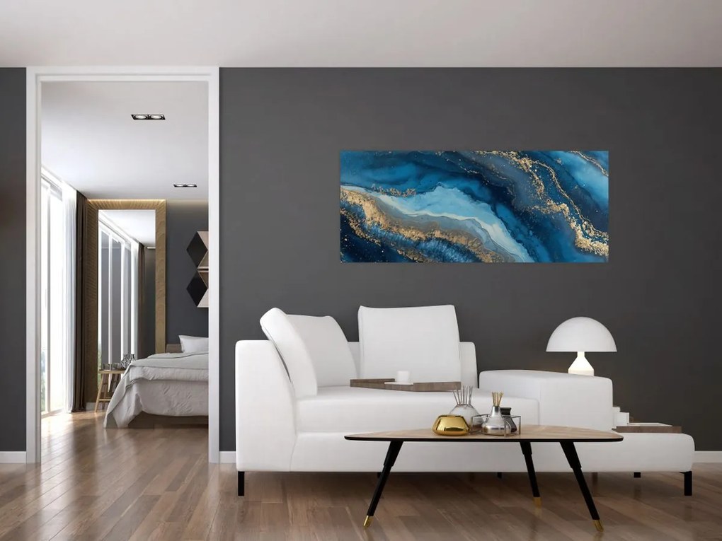 Obraz - Modrá mramorová abstrakcia (120x50 cm)