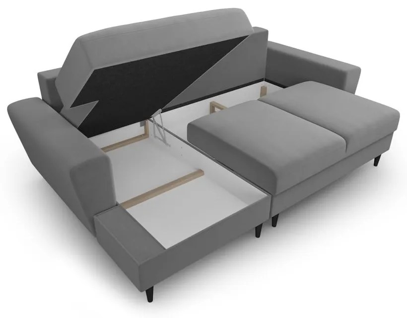 Svetlosivá zamatová rozkladacia/s úložným priestorom rohová pohovka (ľavý roh/s leňoškou) Kyoto – Cosmopolitan Design