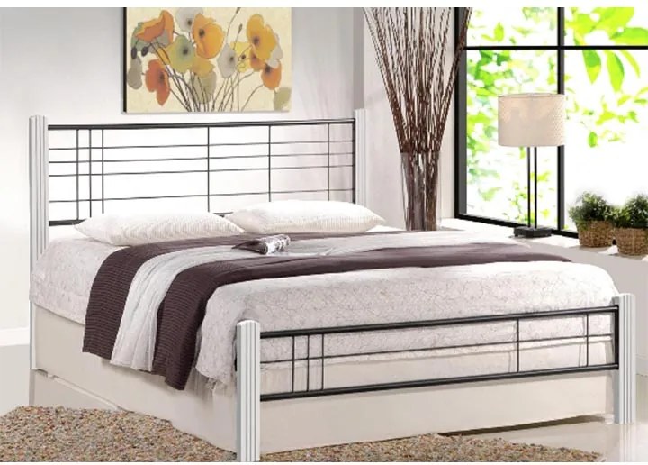HALMAR Viera 160 kovová manželská posteľ s roštom biela / čierna