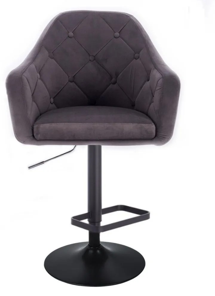 LuxuryForm DESIGN Barová stolička ANDORA VELUR na čiernom tanieri - tmavo šedá