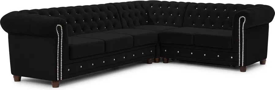 Čierna zamatová rozkladacia rohová pohovka (pravý roh/do L) York Blik – Ropez