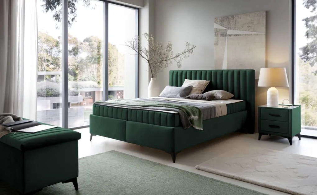 Posteľ Joy 180x200 cm, tmavo zelená látka