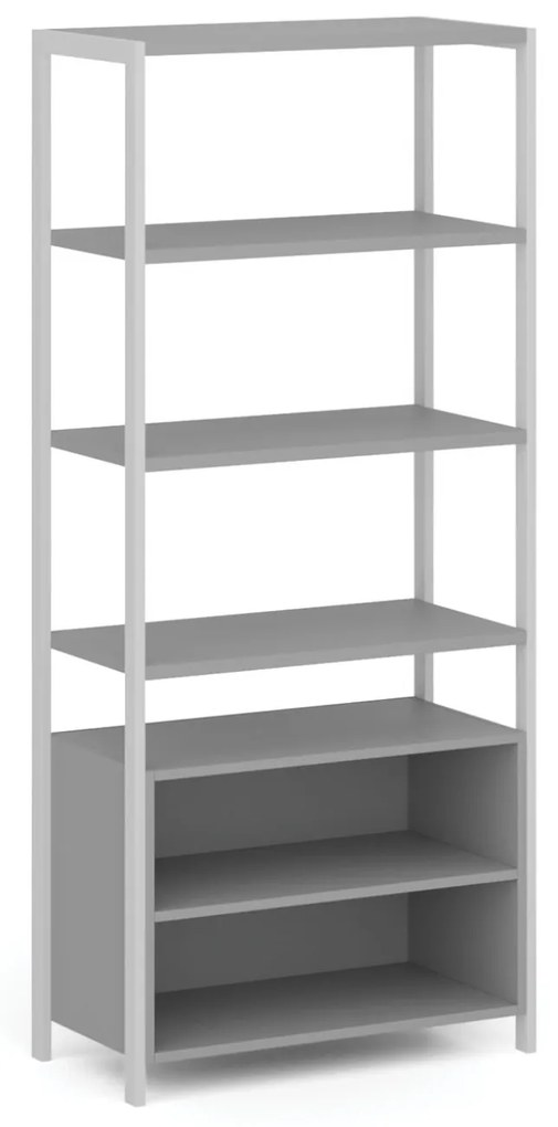 Policová stena HOME OFFICE s policovou skrinkou, biela/sivá