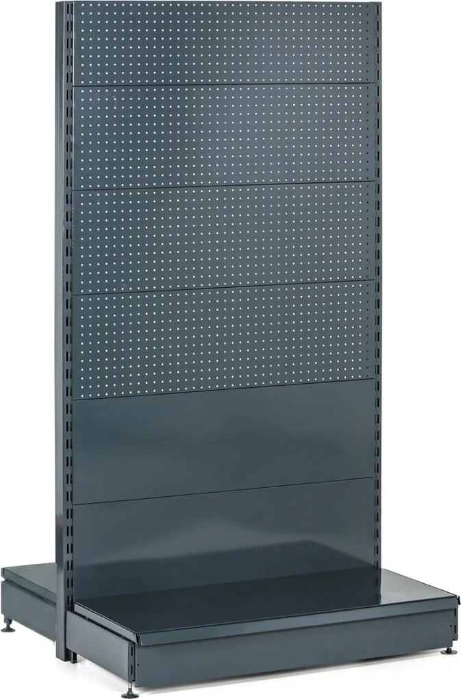 Predajný regál obojstranný, perfo steny, 1900 x 1000 x 900 mm, základný, antracit