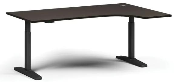 Výškovo nastaviteľný stôl, elektrický, 675-1325 mm, rohový pravý, doska 1800x1200 mm, čierna podnož, wenge