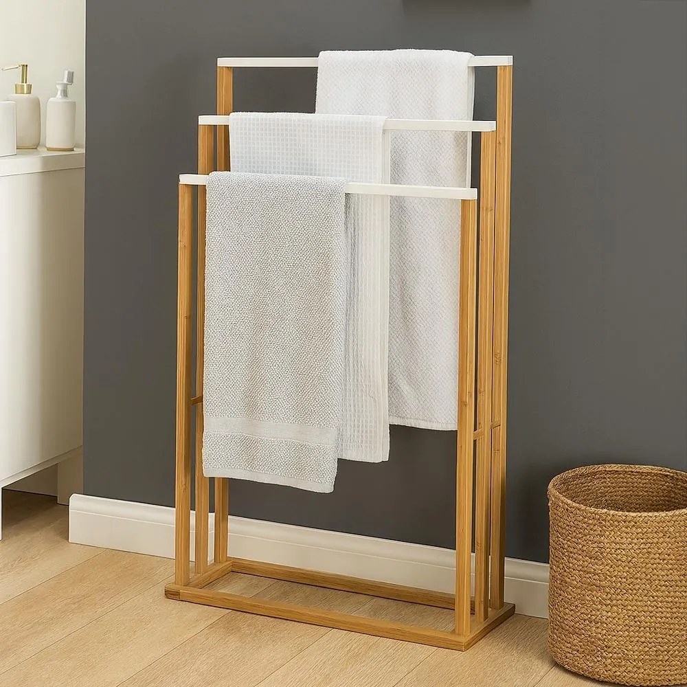 Bambusový vešiak na uteráky AVENBERG MAID natural/biela 82 x 54 cm