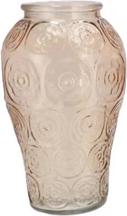 Béžová skleněná váza s reliéfem květin Delight - Ø 15*25 cm