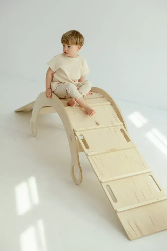 Lezecká súprava 3v1 veľká – hojdačka, šmykľavka a lezecká stena Šedá