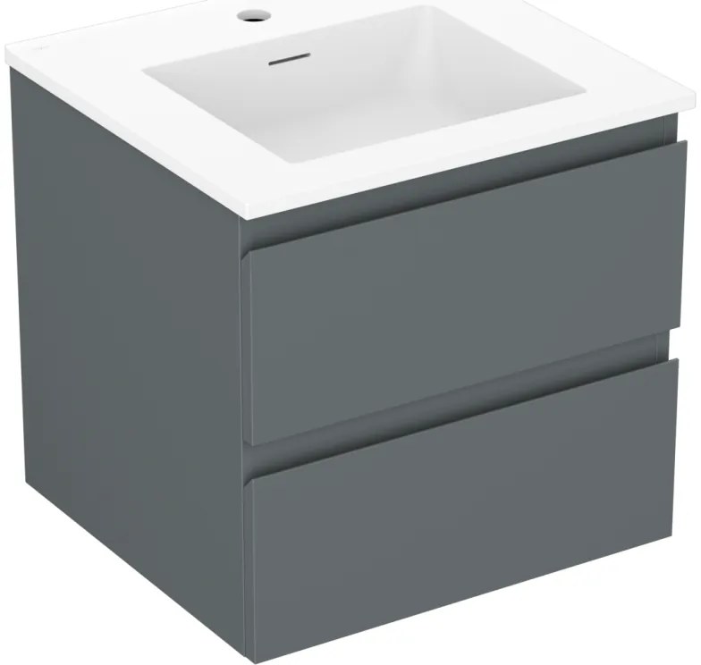 Mexen Orio, kúpeľňová skrinka 50 cm s umývadlom Otis, 2 zásuvky, grafitová matná/biela matná, 91A10-05047-2-BFF66-W18M01