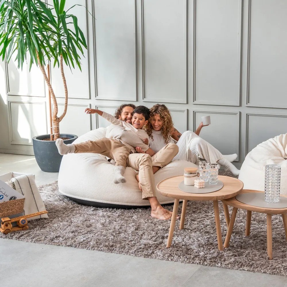 Krémový sedací vak z textílie buklé Om 135 – SLOWDOWN