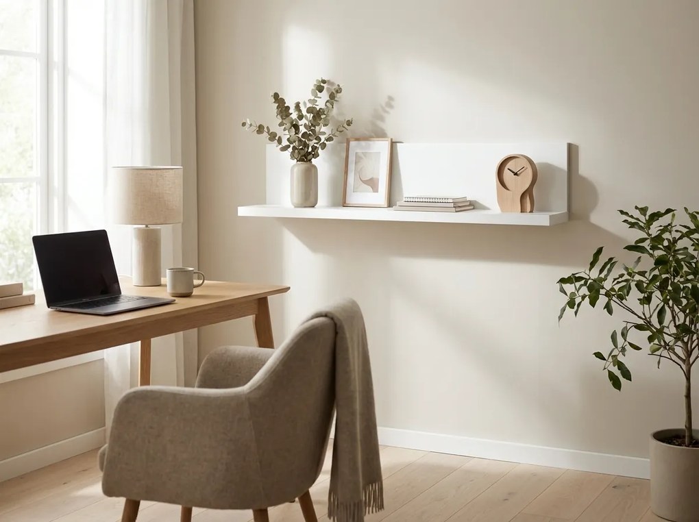 Nástenná polica SHELORA 120x23,5 cm, biela