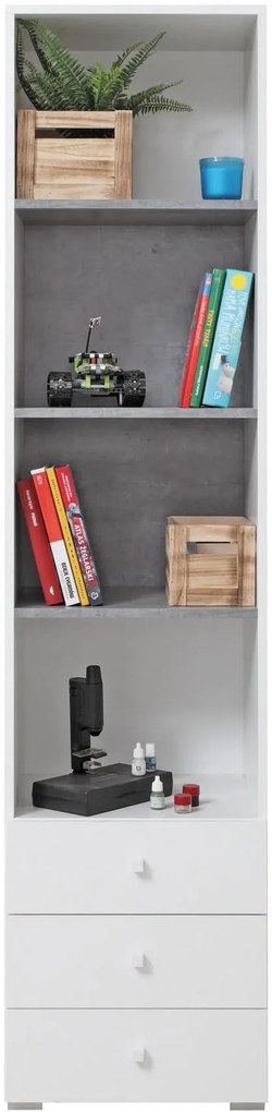 Regál Sigma 7, biela mat / betón / dub