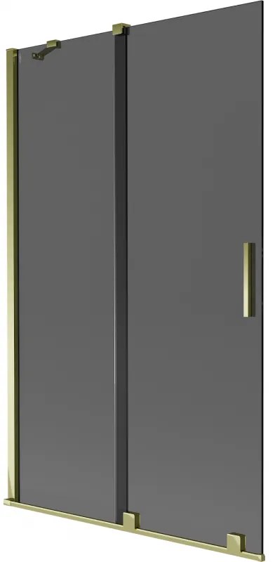 Mexen Velar, 2-krídlová posuvná vaňová zástena 110 x 150 cm, 8mm šedé sklo, zlatá lesklá, 896-110-000-41-50
