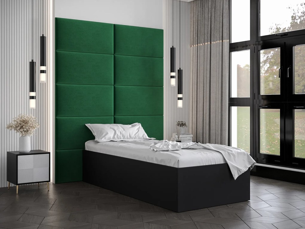 Jednolôžková posteľ s čalúneným čelom 90 cm Brittany 1 (čierna matná + zelená) (s roštom). Vlastná spoľahlivá doprava až k Vám domov. 1045865