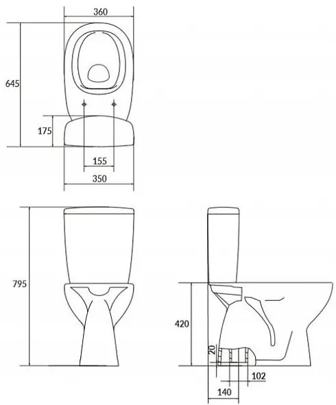 Cersanit ARTECO - WC kombi + antibakteriálne sedátko s funkciou pomalého zatvárania, vertikálny odpad, K667-074
