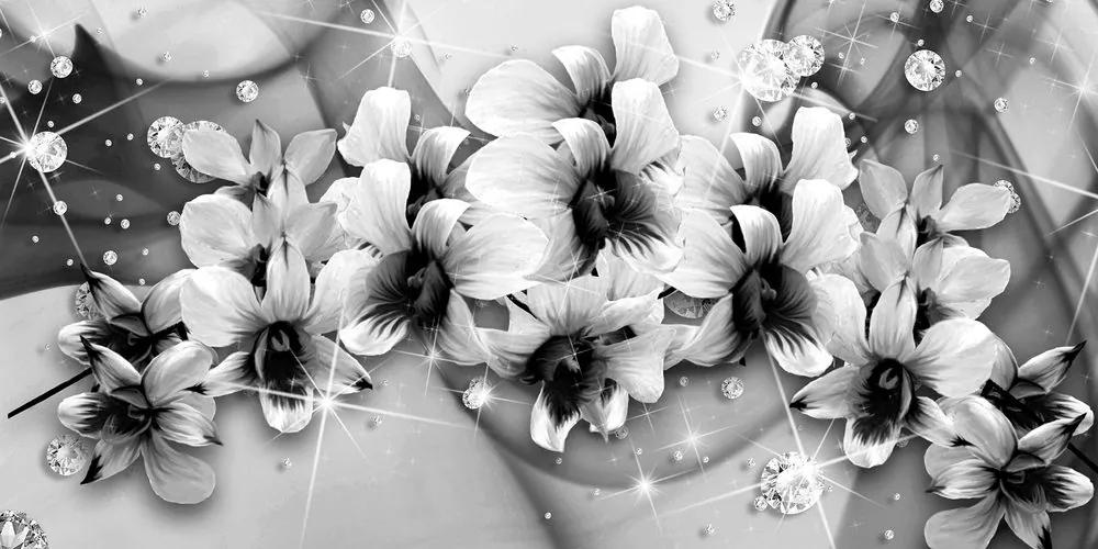 Obraz čiernobiele kvety na abstraktnom pozadí Varianta: 100x50