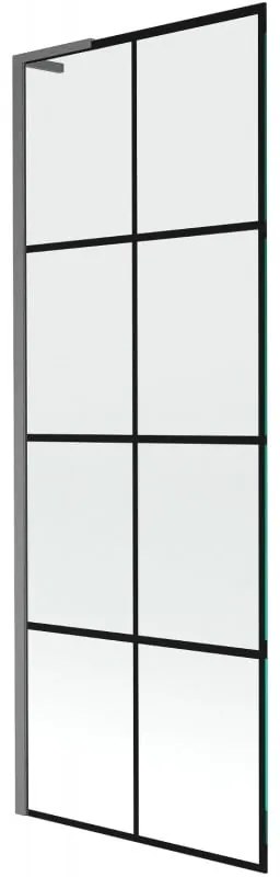 Mexen Next L, 1-krídlová vaňová zástena 70 x 150 cm, 6mm číre sklo-čierny vzor, grafitový profil, 895-070-000-03-77-66