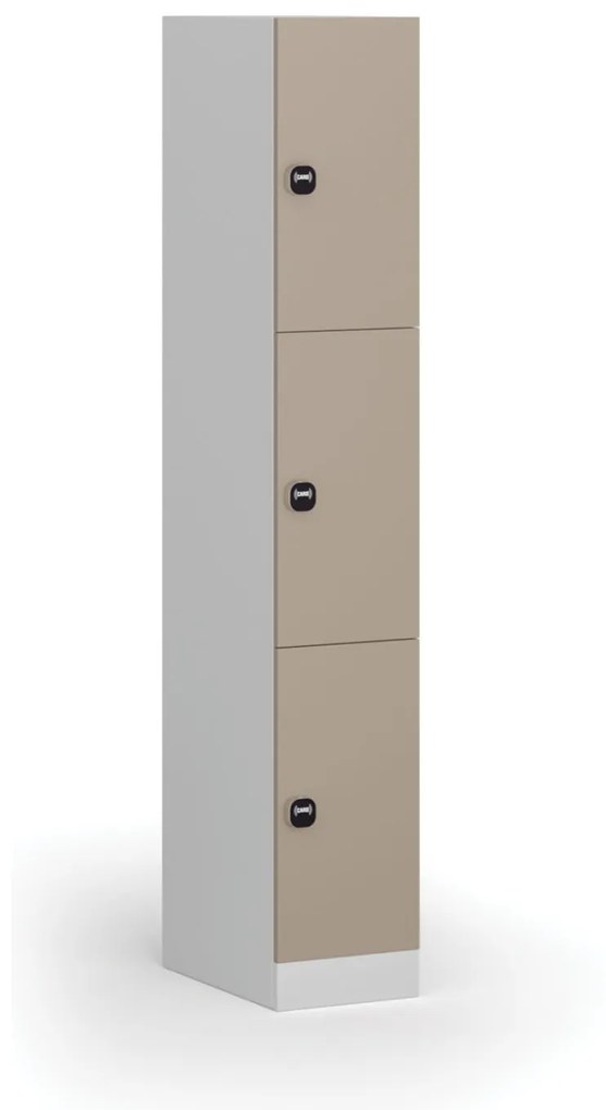 Šatníková skrinka s úložnými boxmi, 3 boxy, 1850 x 300 x 500 mm, zámok s čítačkou RFID kariet, béžové dvere