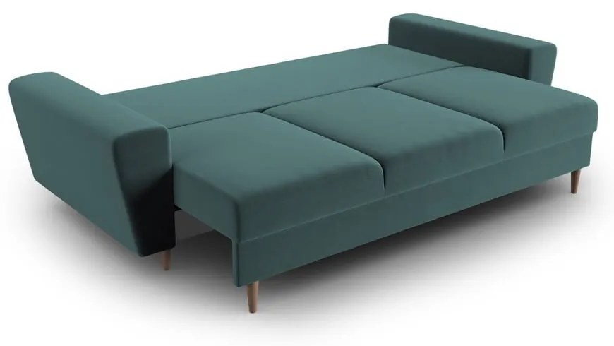 Zamatová rozkladacia/s úložným priestorom pohovka v petrolejovej farbe 235 cm Kyoto – Cosmopolitan Design