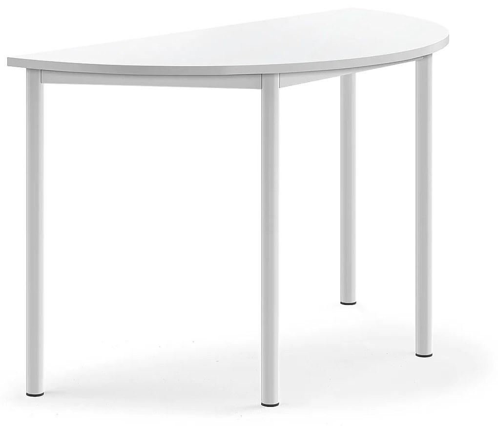 Stôl SONITUS, polkruh, 1200x600x720 mm, HPL - biela, biela