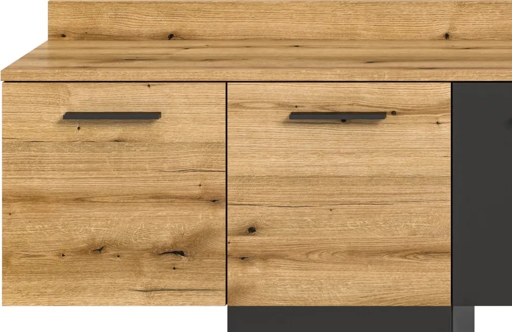 Obývacia stena s osvetlením Goul, tmavo šedá/dub evoke